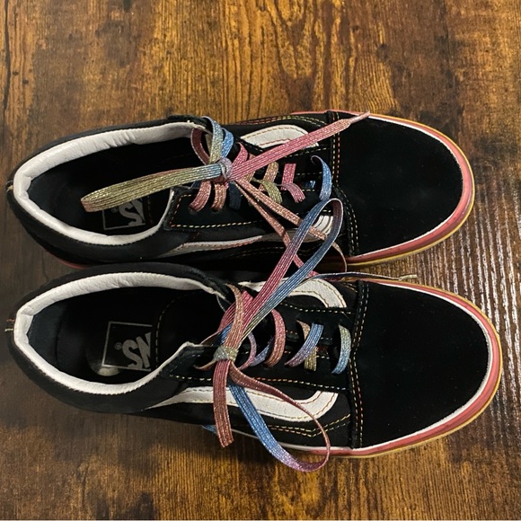 Vans Platform Sneakers Old Skool  6.5 women’s 5 men’s Black Glitter Rainbow - Picture 4 of 7